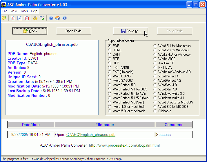 Pdb Palm Database Converter Tool